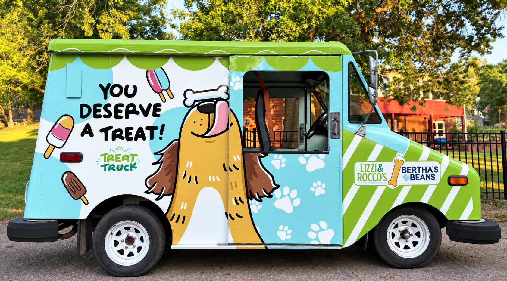 Colorful Lizzi & Rocco’s Treat Truck in Columbia offers frozen treats for people and dogs. The cheer 
