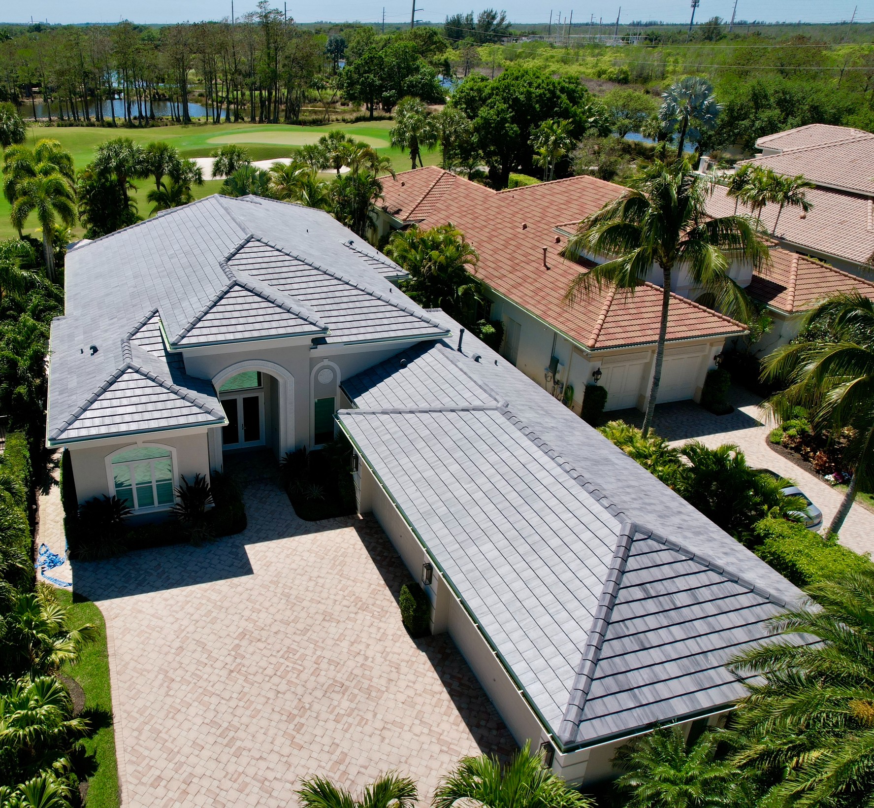 We replaced this roof and installed a flat tile from Westlake. This color is called Stone Mountain Blend.
