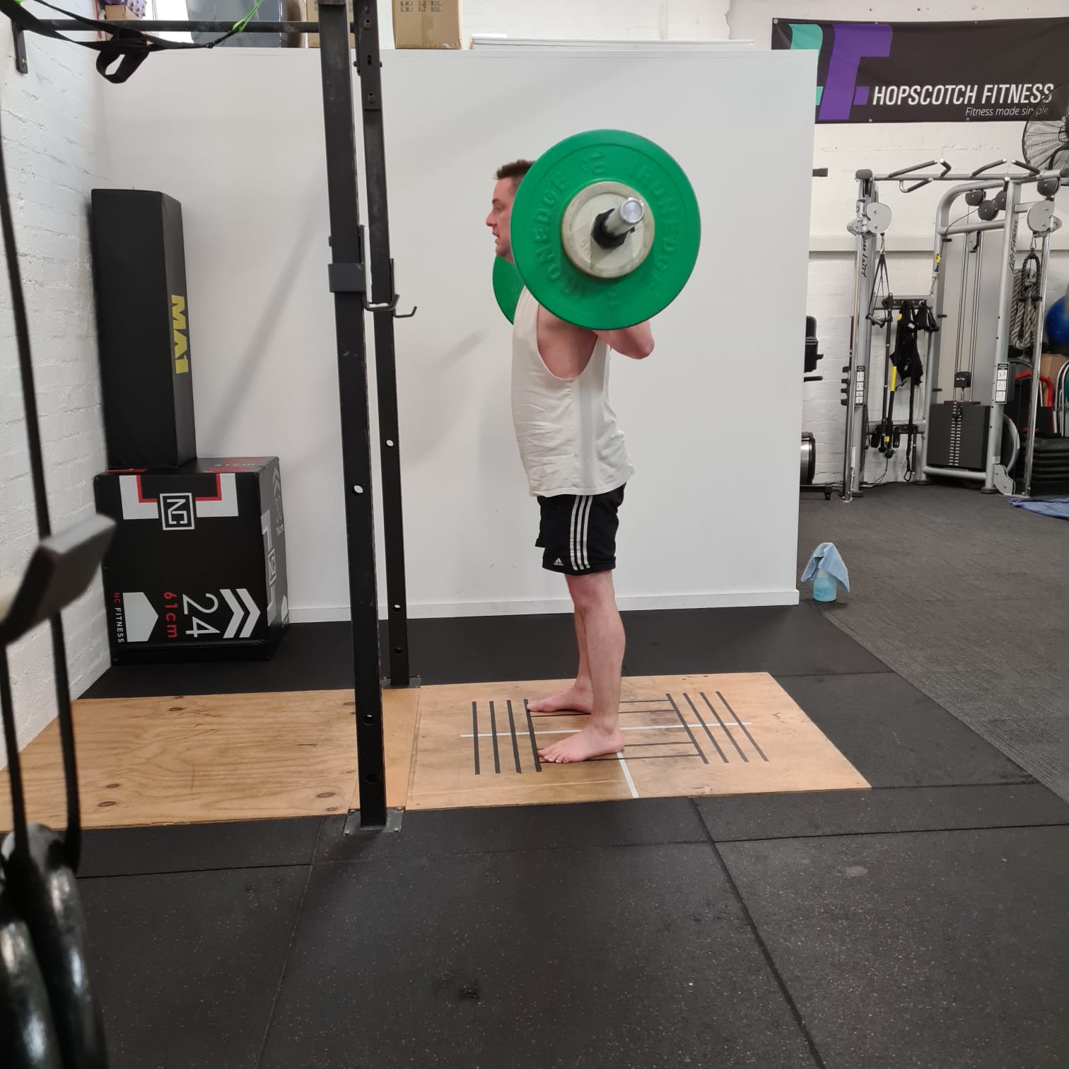 Personal training session hitting the squat rack. Hopscotch Fitness Burwood (03) 9808 6942