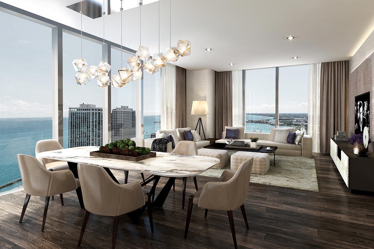 St. Regis Chicago Residence with Dining Area, Living Area, and Lake Views