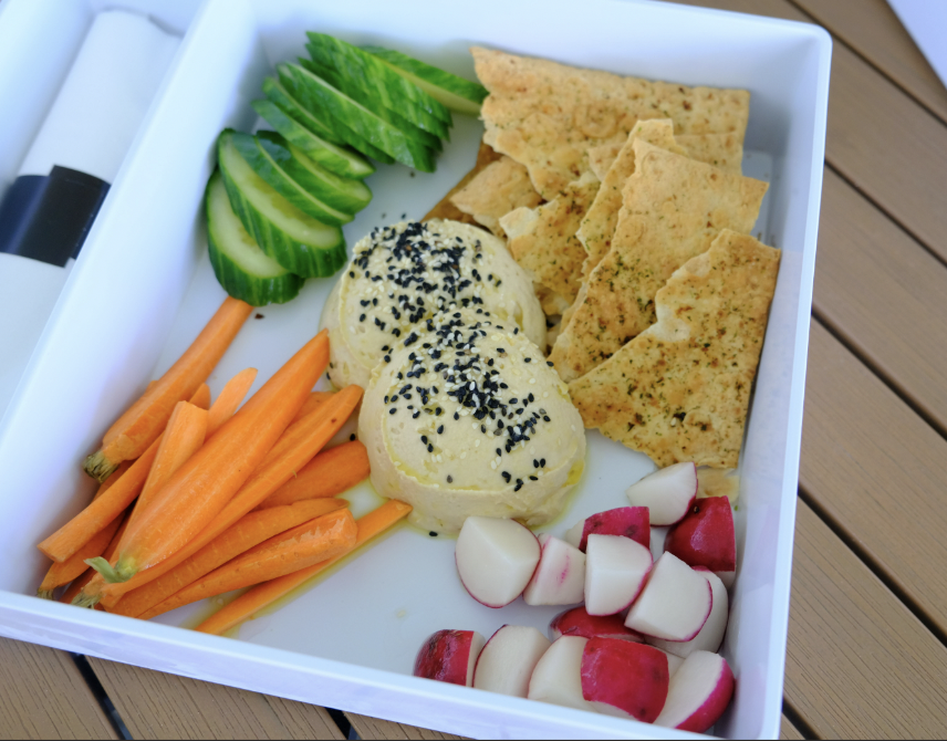 HUMMUS GF Garden Vegetables, Flatbread Crackers, Olive Oil, Sesame