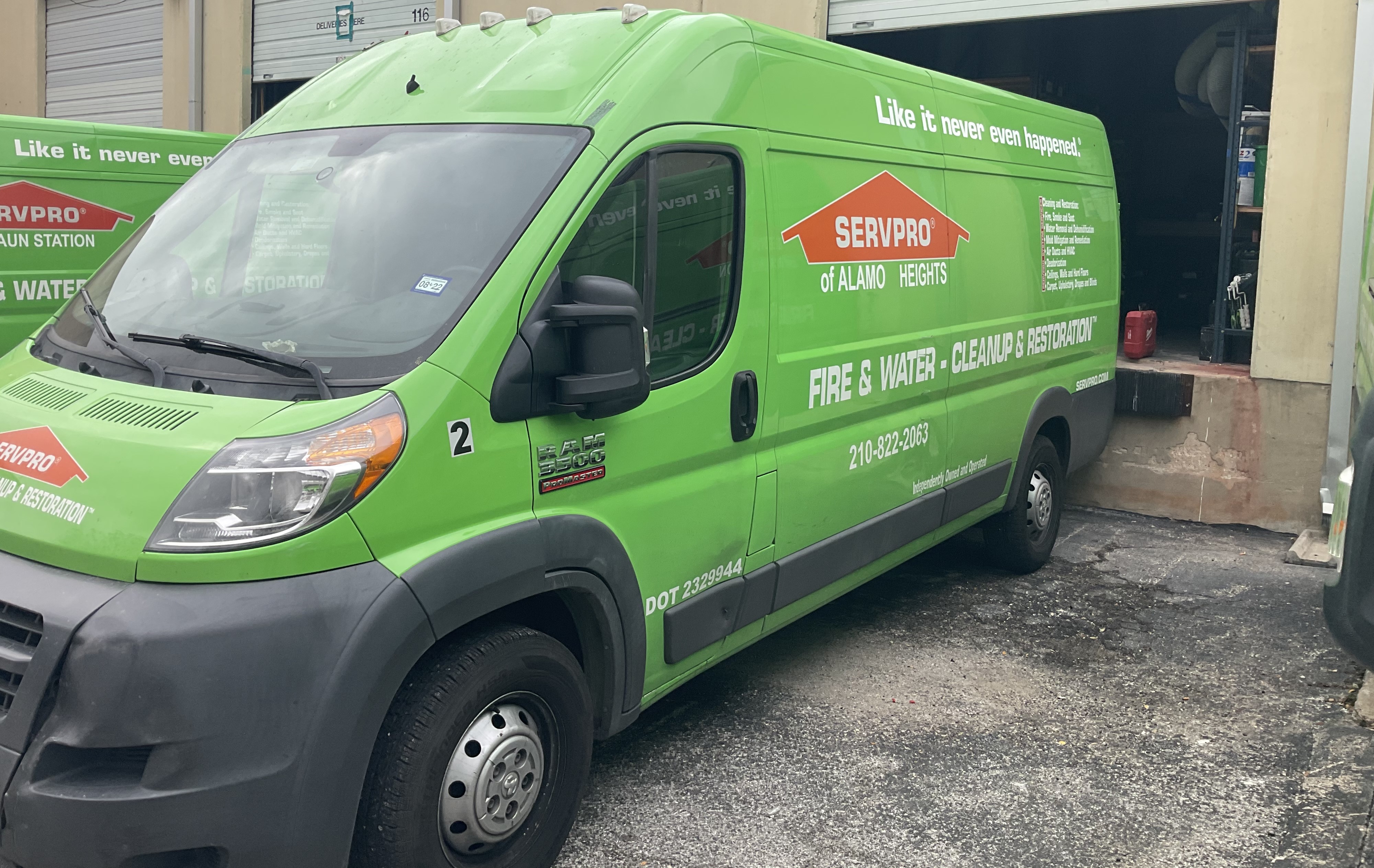 This is one of SERVPRO of Alamo Heights Vans loading up equipment at the warehouse doc.