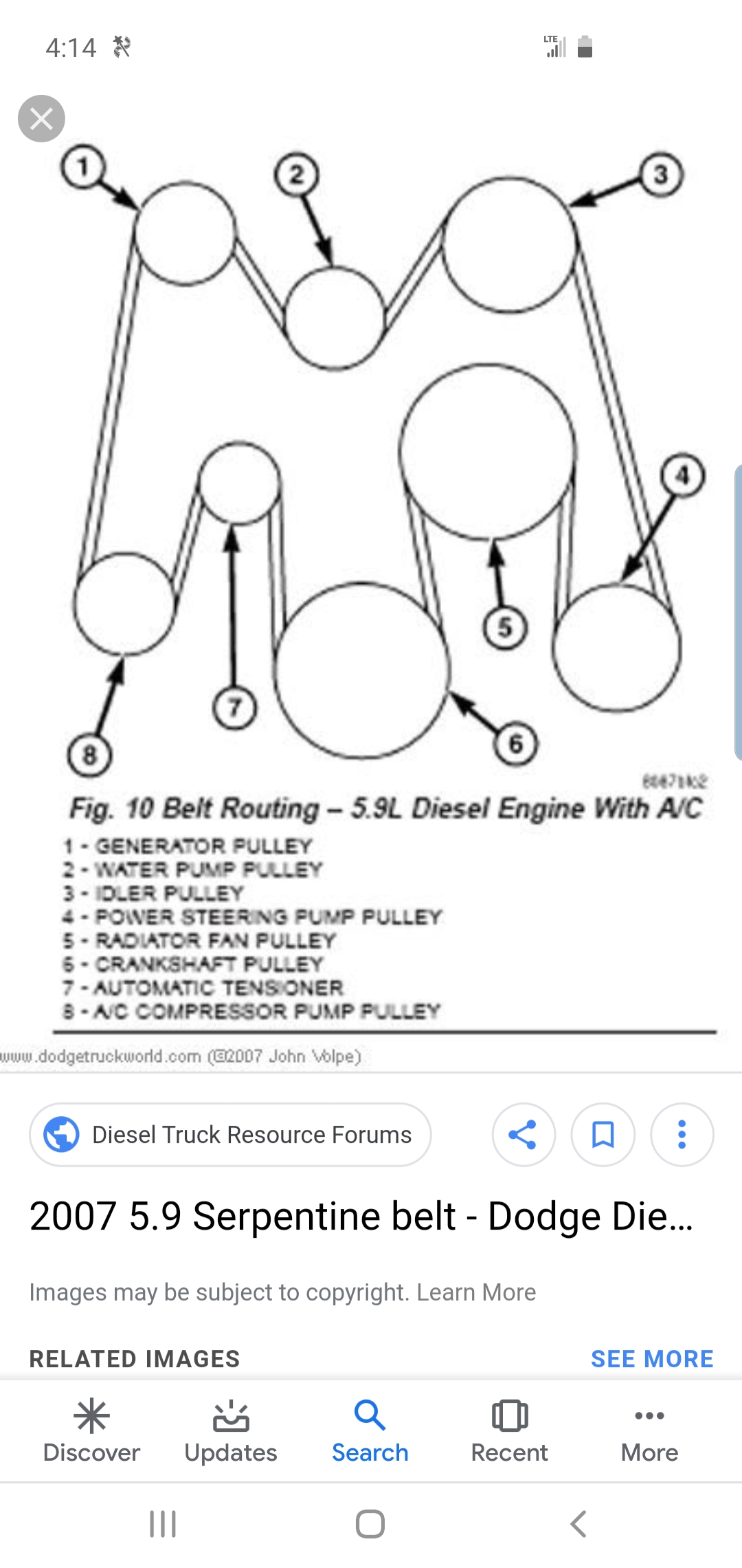 Serpentine Belt Diagrams used by Fast T's On Site Automotive Technicians.