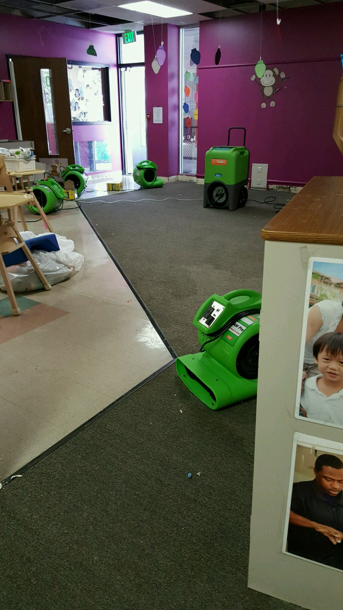 Water Damage Cleanup in a Daycare in Denver, Colorado. Our crew quickly extracted the water and dried the facility.