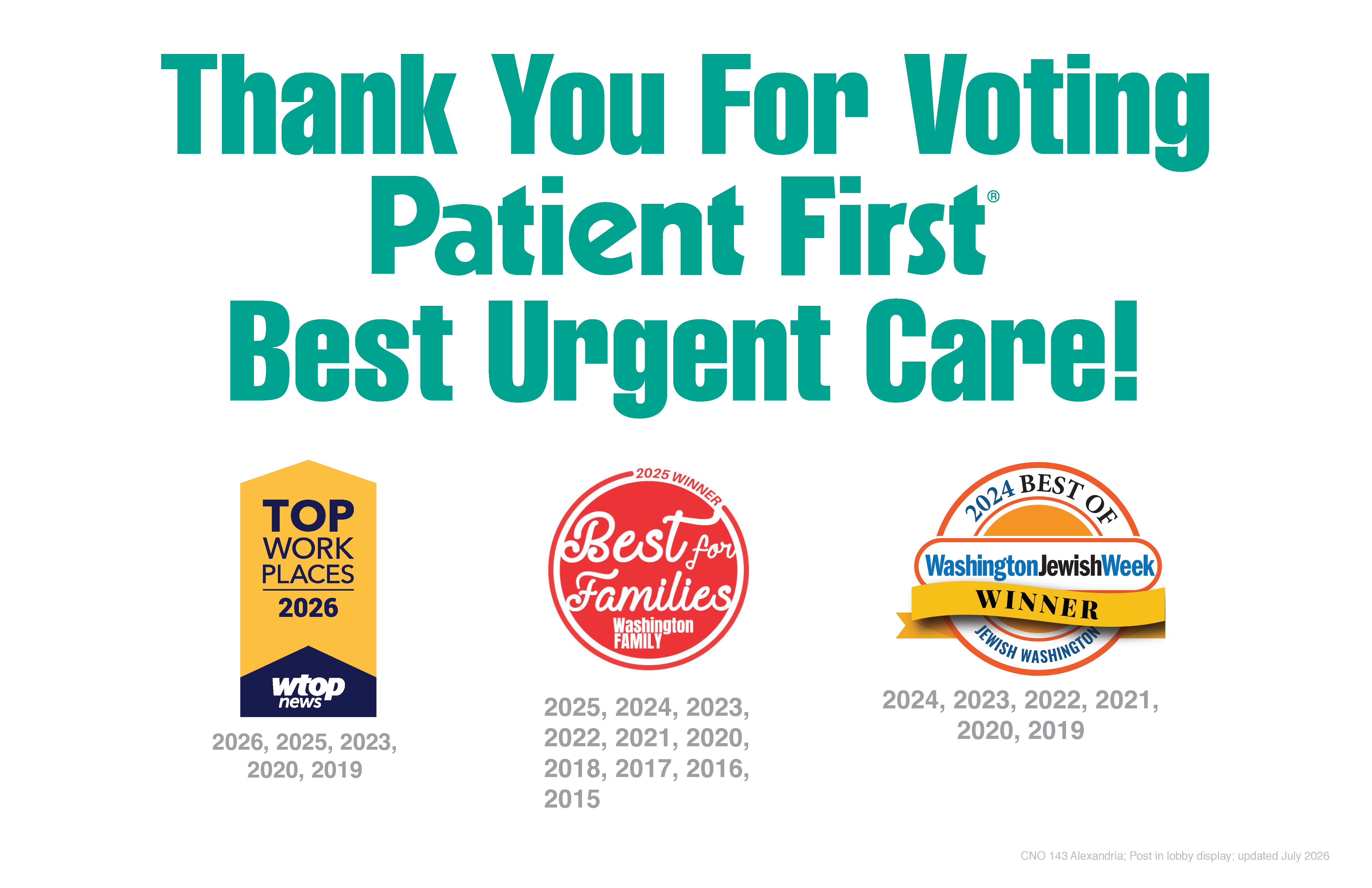 Thanks for voting Patient First &ldquo;Best Urgent Care&rdquo;