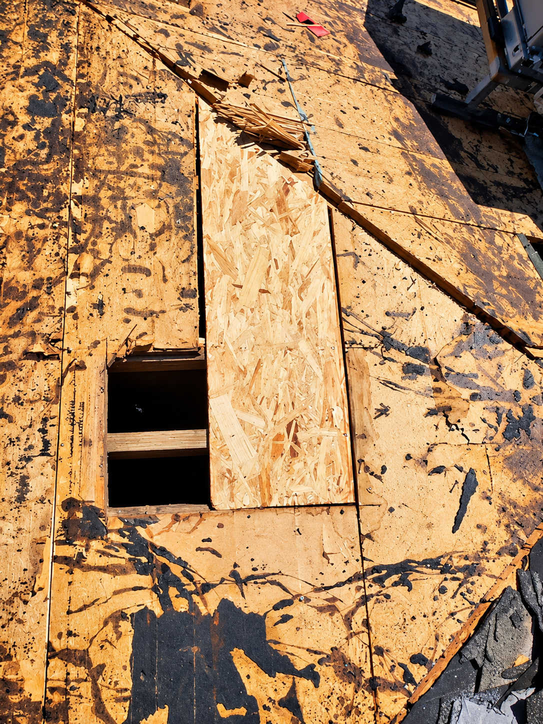 Close-up of roof deck sheathing work during an Apex AZ Roofing residential roofing project in Arizon 