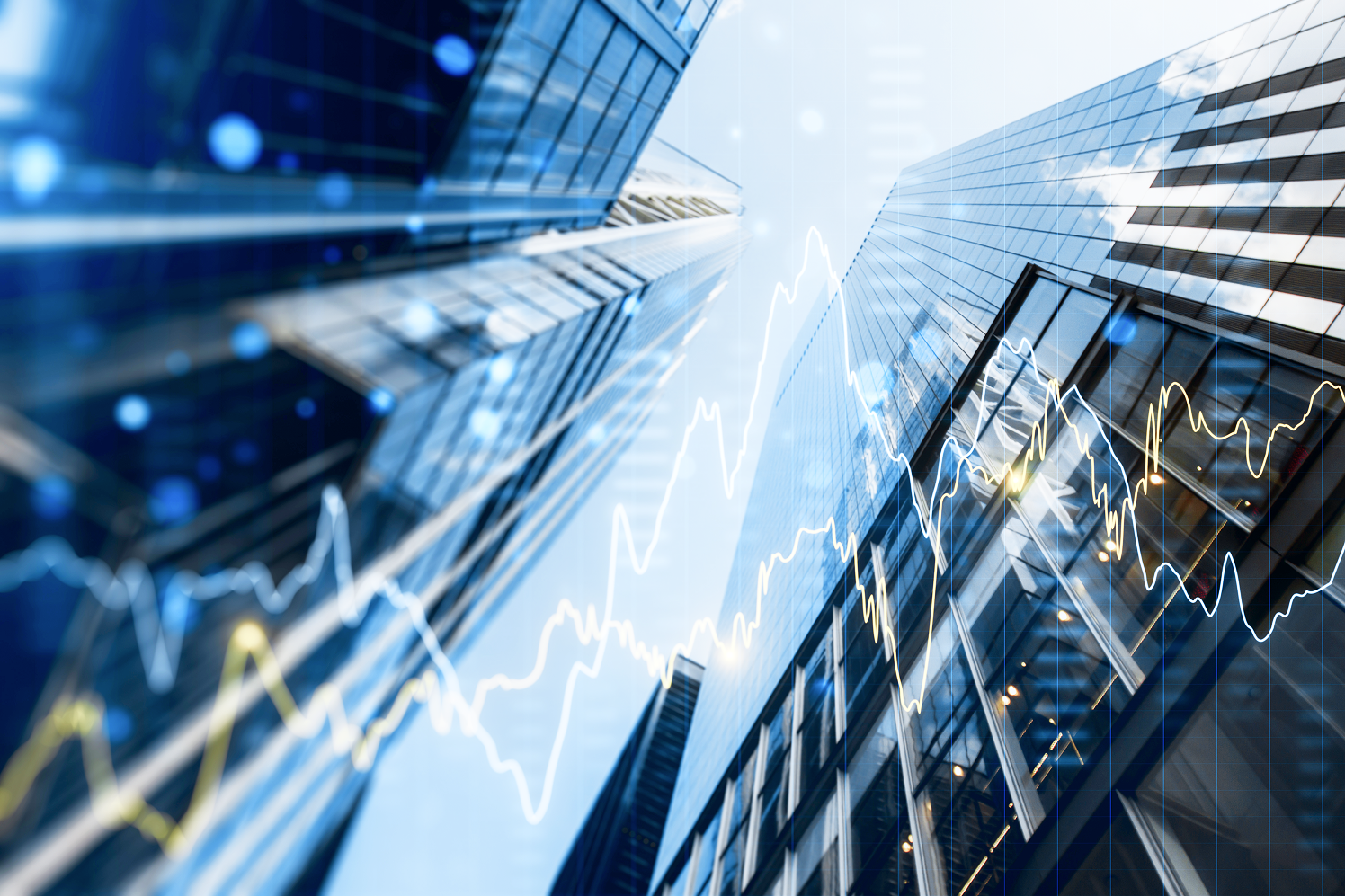 Abstract investment chart with buildings.