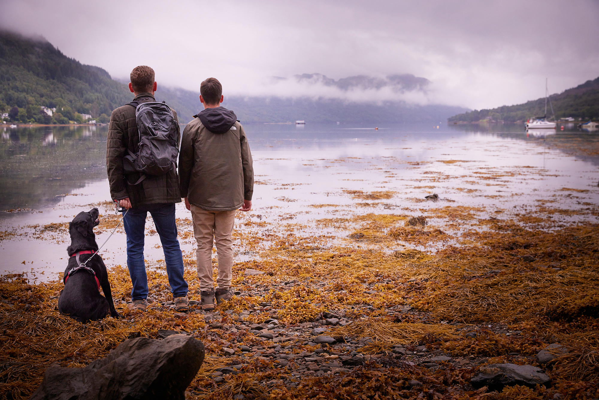 View of Lochgoilhead while father and son take a stroll around Drimsynie Estate
