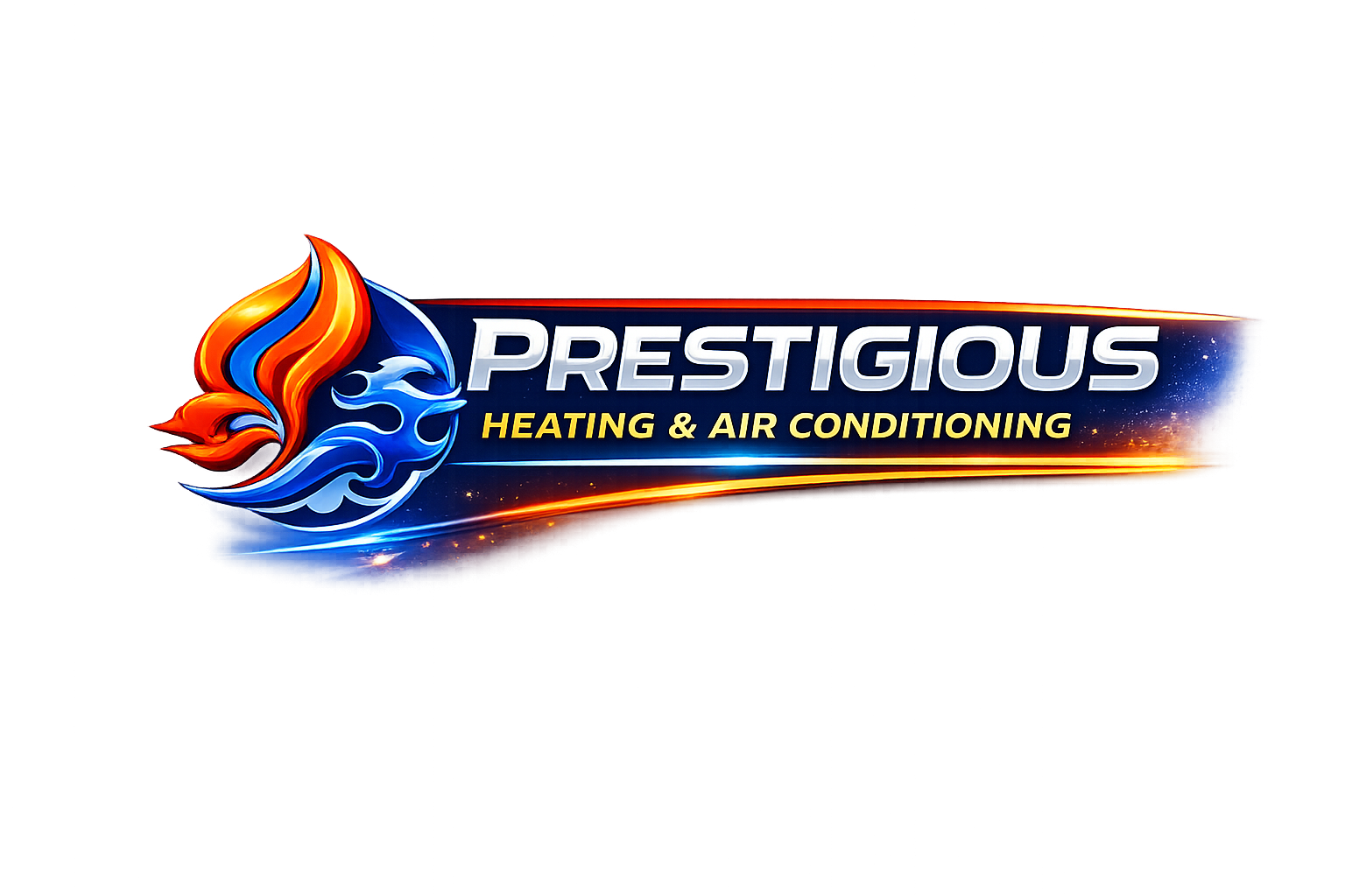 Prestigious Heating & Air Conditioning branded logo used across North County San Diego HVAC repair, installation, maintenance, heat pump, furnace, air conditioning, ductwork, and indoor air quality services.