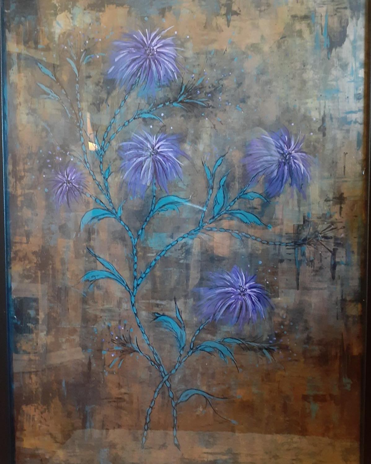 Welcoming the beauty that spring brings with an abstract floral acrylic painting by Donna Audevart.