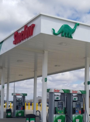 Sinclair gas station fueling island