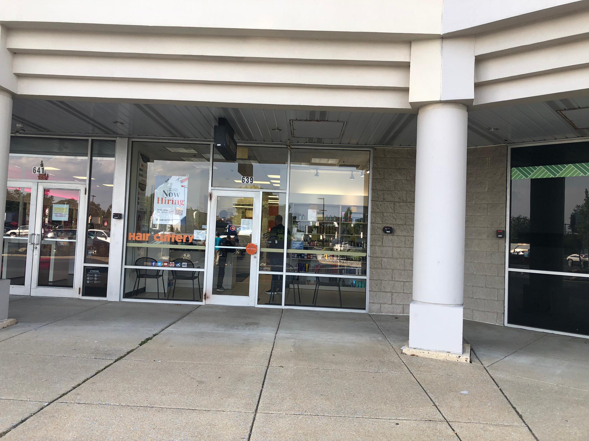 The front entrance of Hair Cuttery at Larkins Corner Shopping Center.