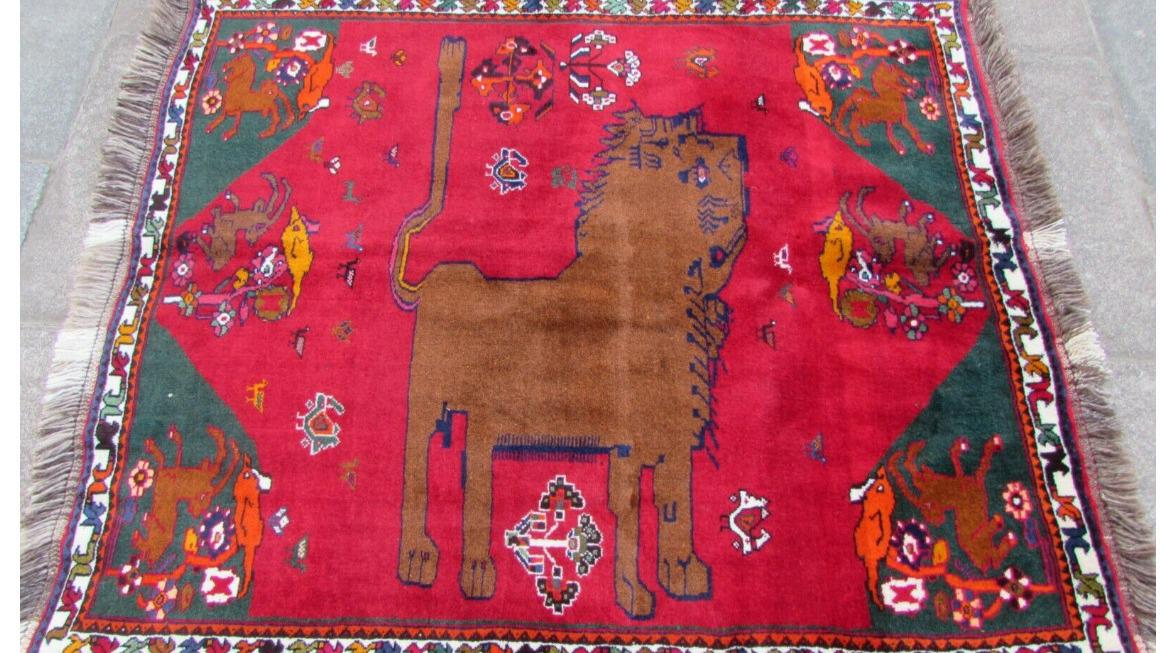 Authentic Persian Lion Rug from Fars - Collector's Rug