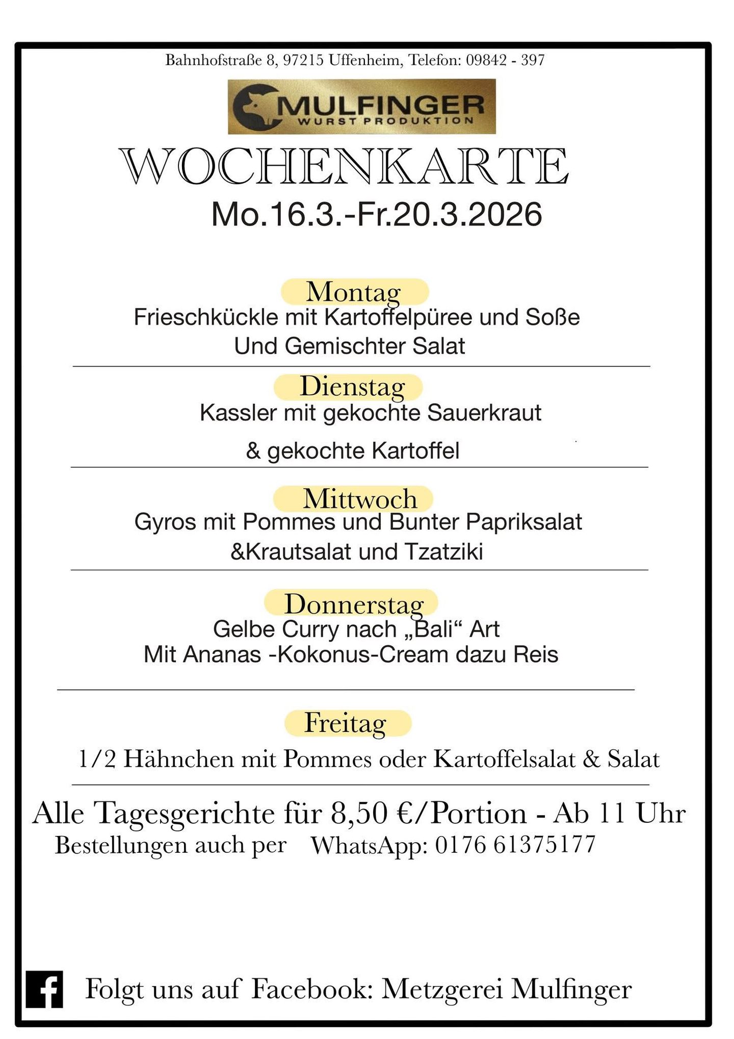 Metzgerei Dürr Inh. Friedrich Mulfinger, Bahnhofstr. 8 in Uffenheim