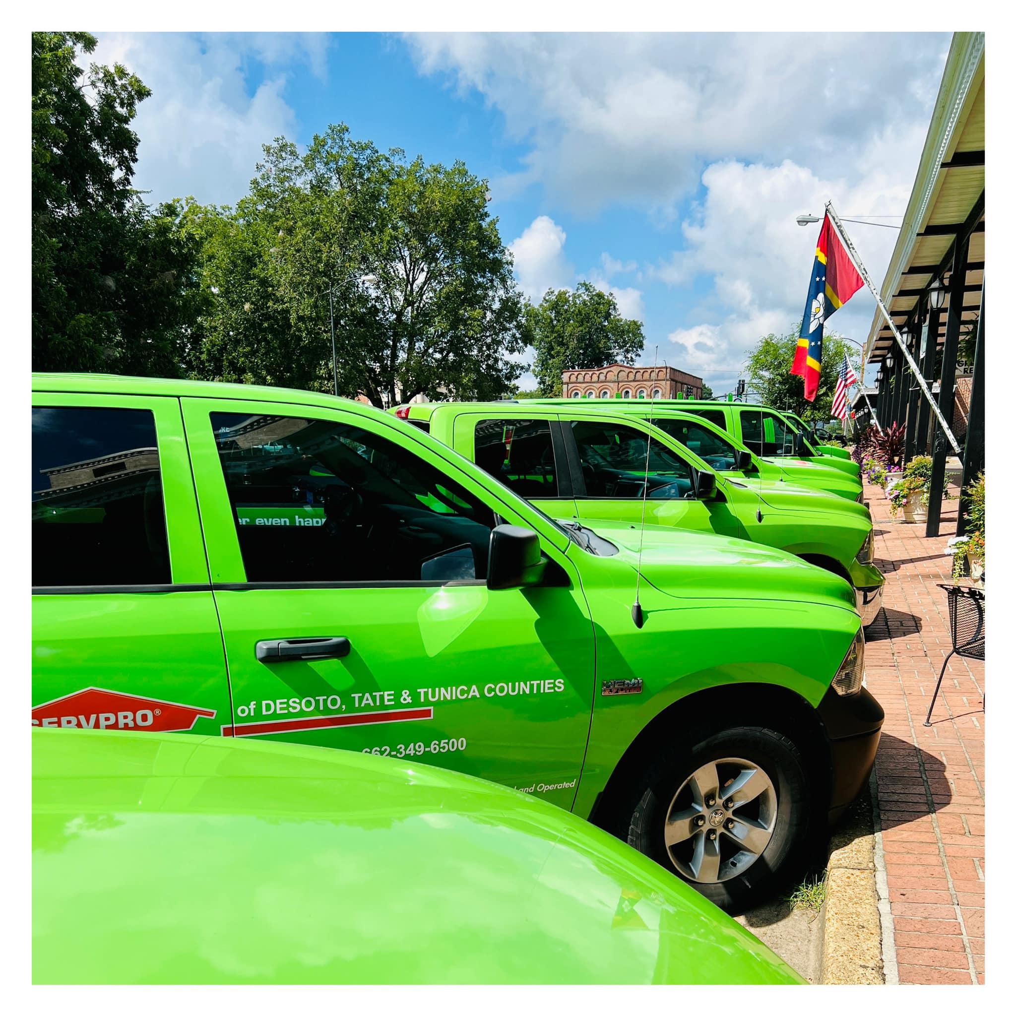 SERVPRO vehicles in downtown DeSoto county.