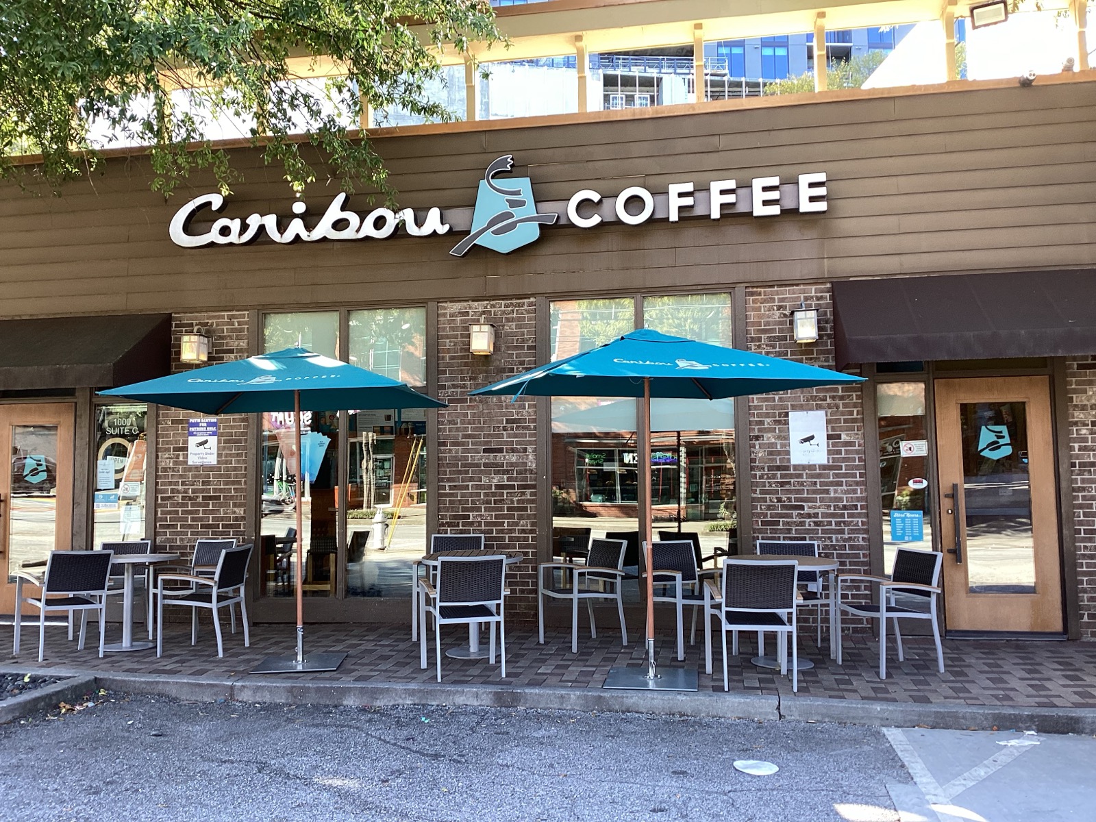 Storefront of the Caribou Coffee at 1000 Piedmont Avenue NE in Atlanta