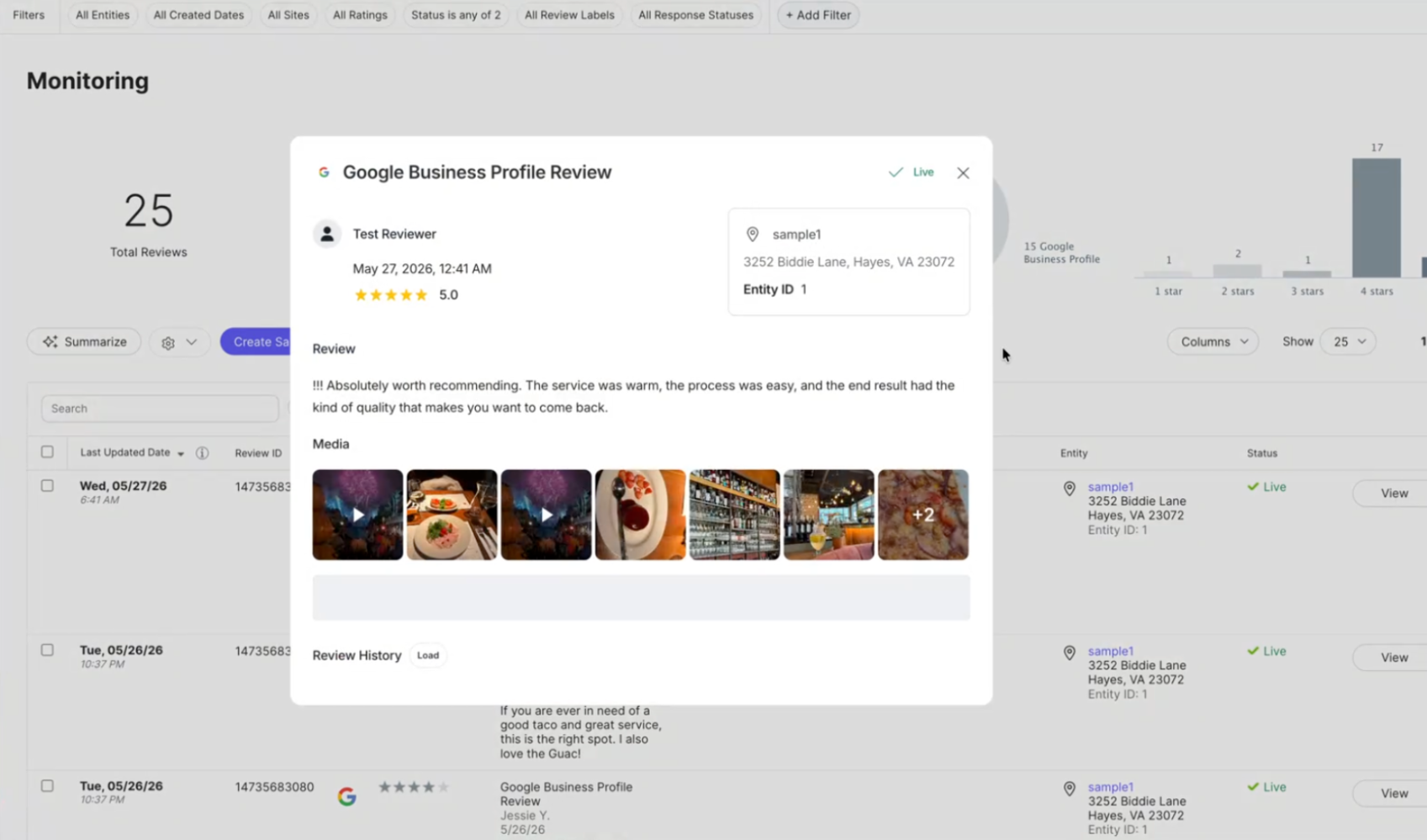 images displayed with reviews modal