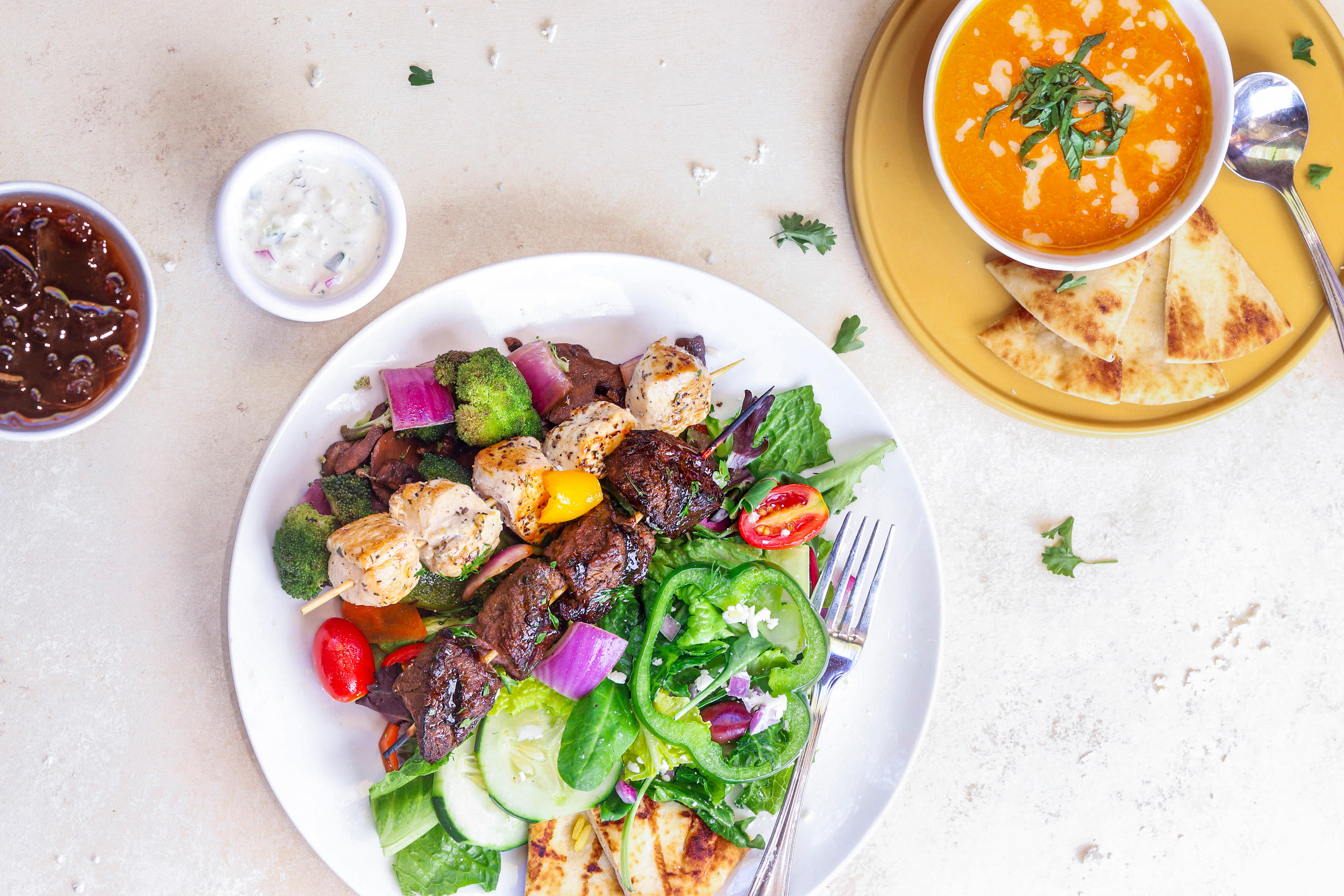 Kabob Combo (with Steak + Chicken) + Roasted Tomato Soup