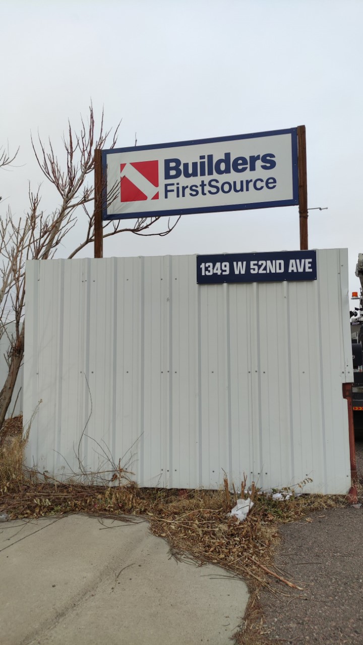 Builders FirstSource building materials lumber yard located 1349 West 52nd Ave Denver, CO.
