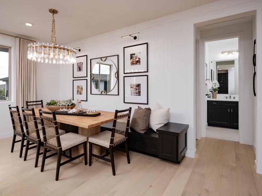 Casual dining area with access to outdoor patio