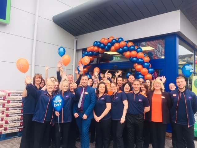The store team at B&M's newest store in Chepstow pose in front of their wonderful new Home Store & Garden Centre, located Beaufort Park, Thornwell