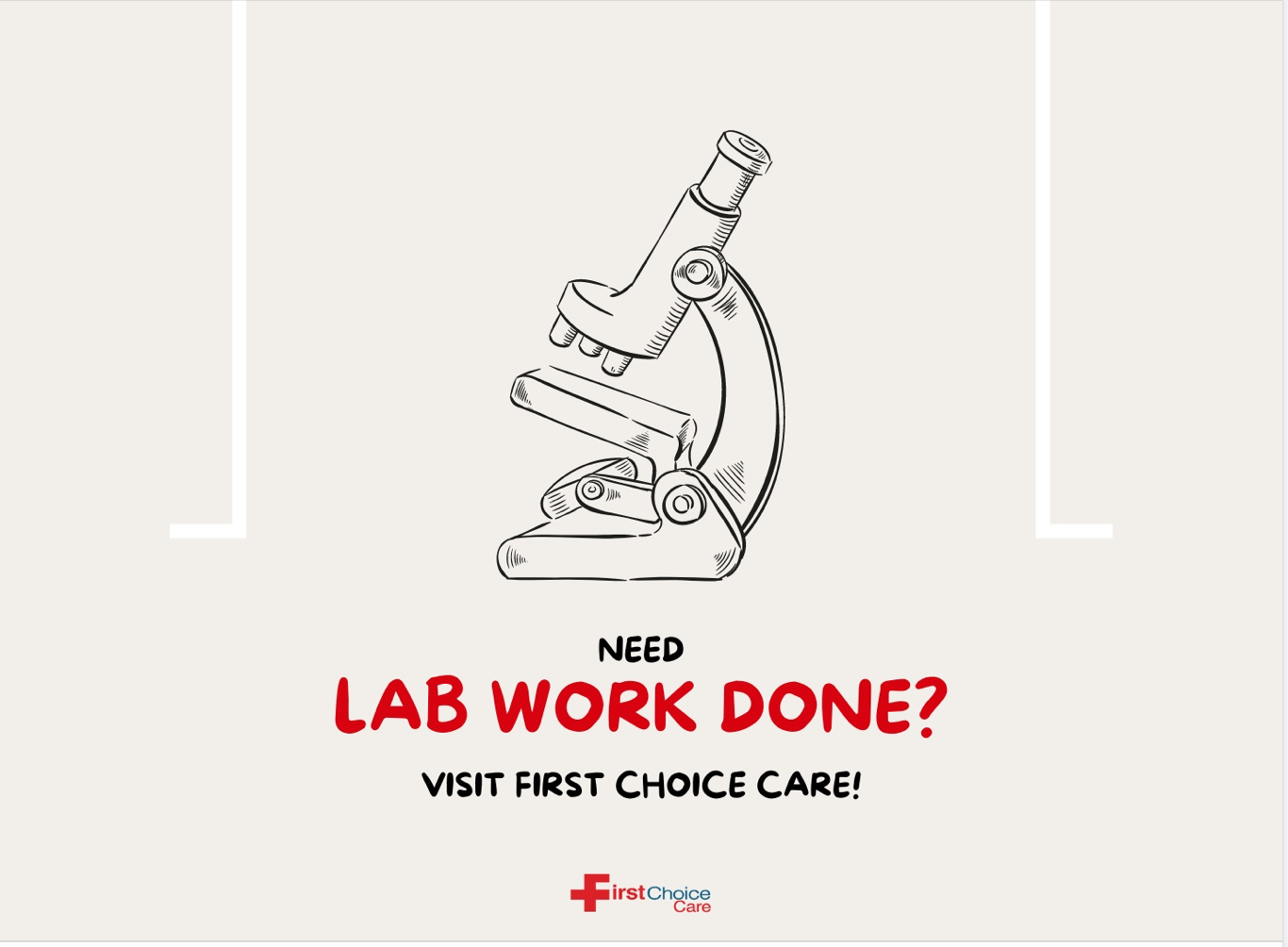 First Choice Care has lab and screening services on premises to make your experience as seamless as possible! Whether you need a strep test, a flu test, or something else, we can help!