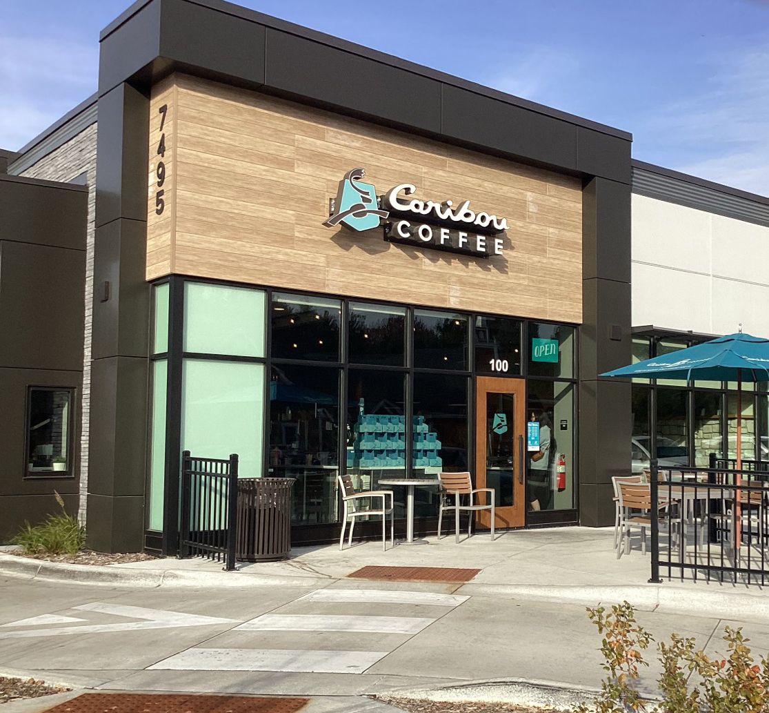 Storefront of the Caribou Coffee at 7495 145th Street W in Apple Valley