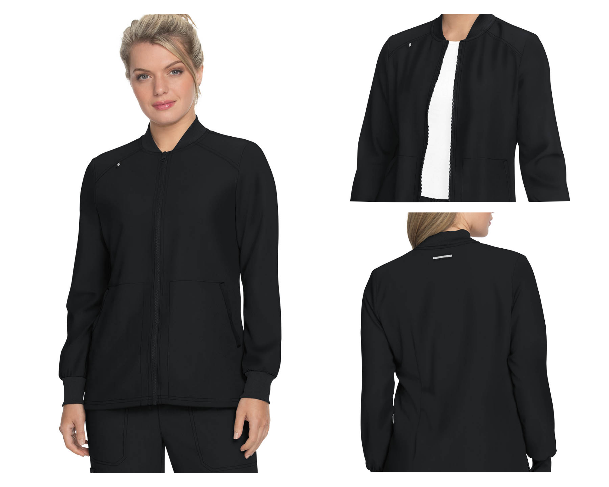 Always in Motion Jacket : A great jacket to complement your outfit. Ultra soft to the touch. Contemporary fit. Zipper front, Ribbed neck and cuffs, 2 front pockets with 2 inside pockets, 4-way stretch, 73% polyester, 22% rayon, 5 spandex stretch twill, koi Next Gen Always in Motion Women's Stretch Jacket