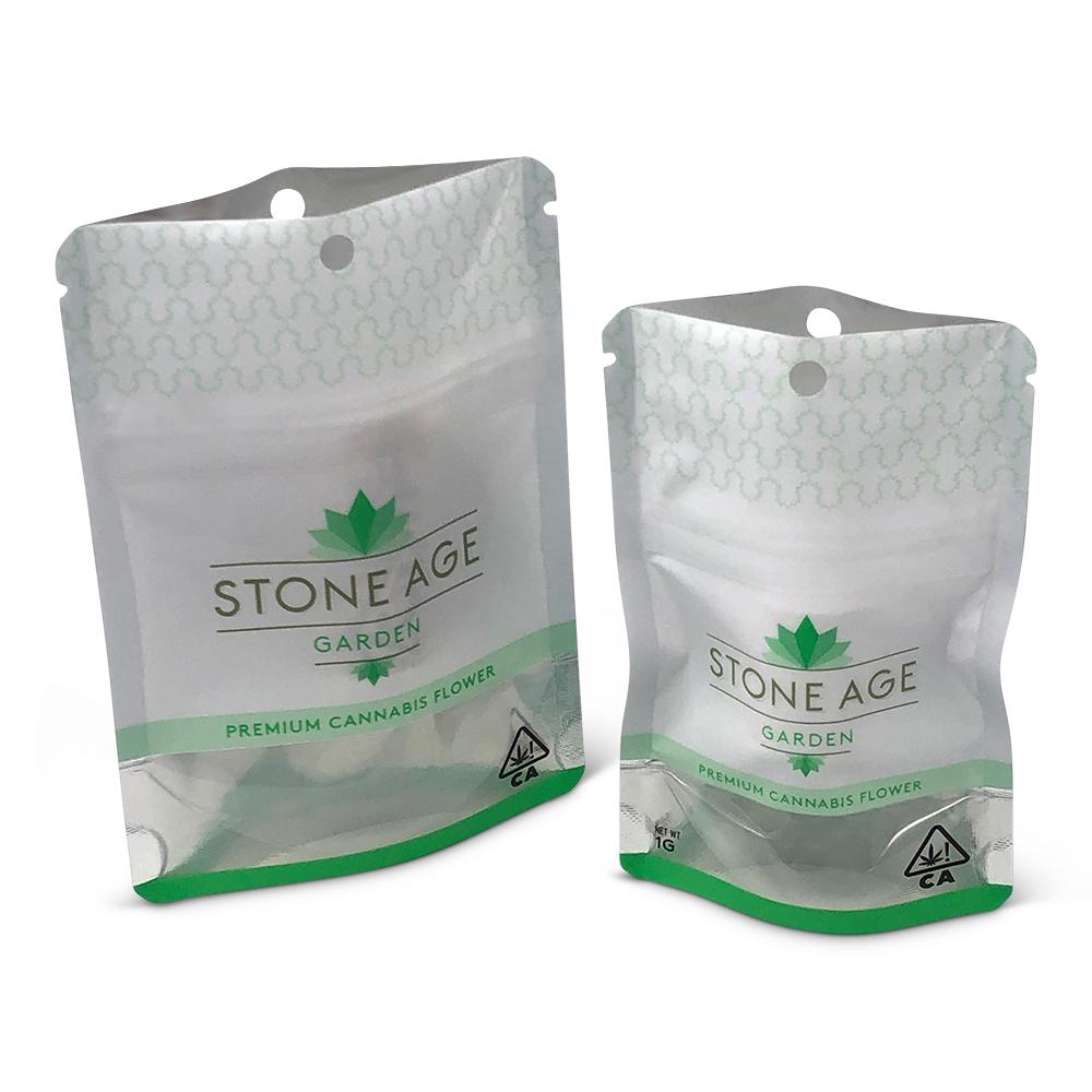 Clear pouches for Stone Age Garden. Custom packaging by PLC Print.