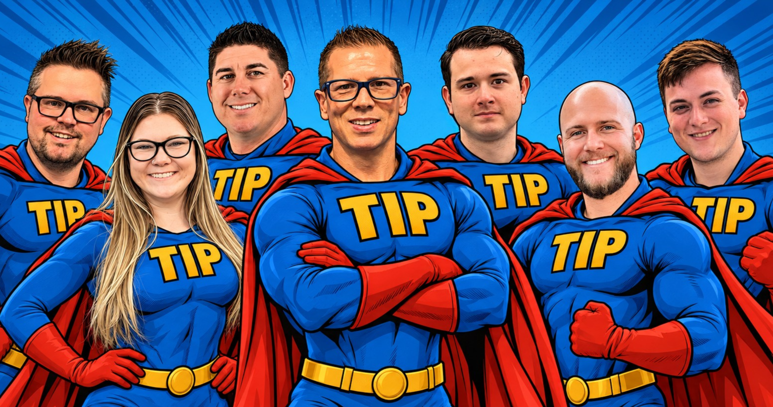 Meet your Superhero Insurance Team:  Matt S, Jeni, Jeff, Craig, Nate, Matt C., and Zach