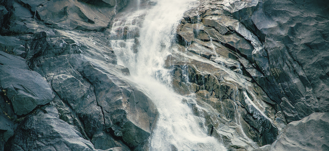 Closeup of a small waterfall.