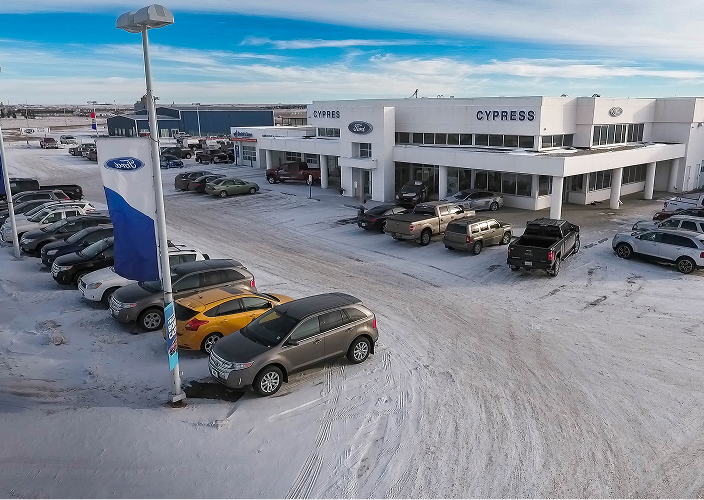 Drone shot of Cypress Motors in Saskatchewan.
