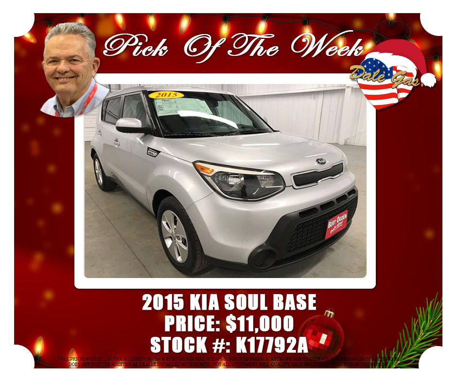 This week on Bob's pick of the week! This 2015 Kia Soul Base for $11,000 at Bert Ogden Mission Kia! Call us at (956)391-1570 to test drive today! Dale Gas!!!