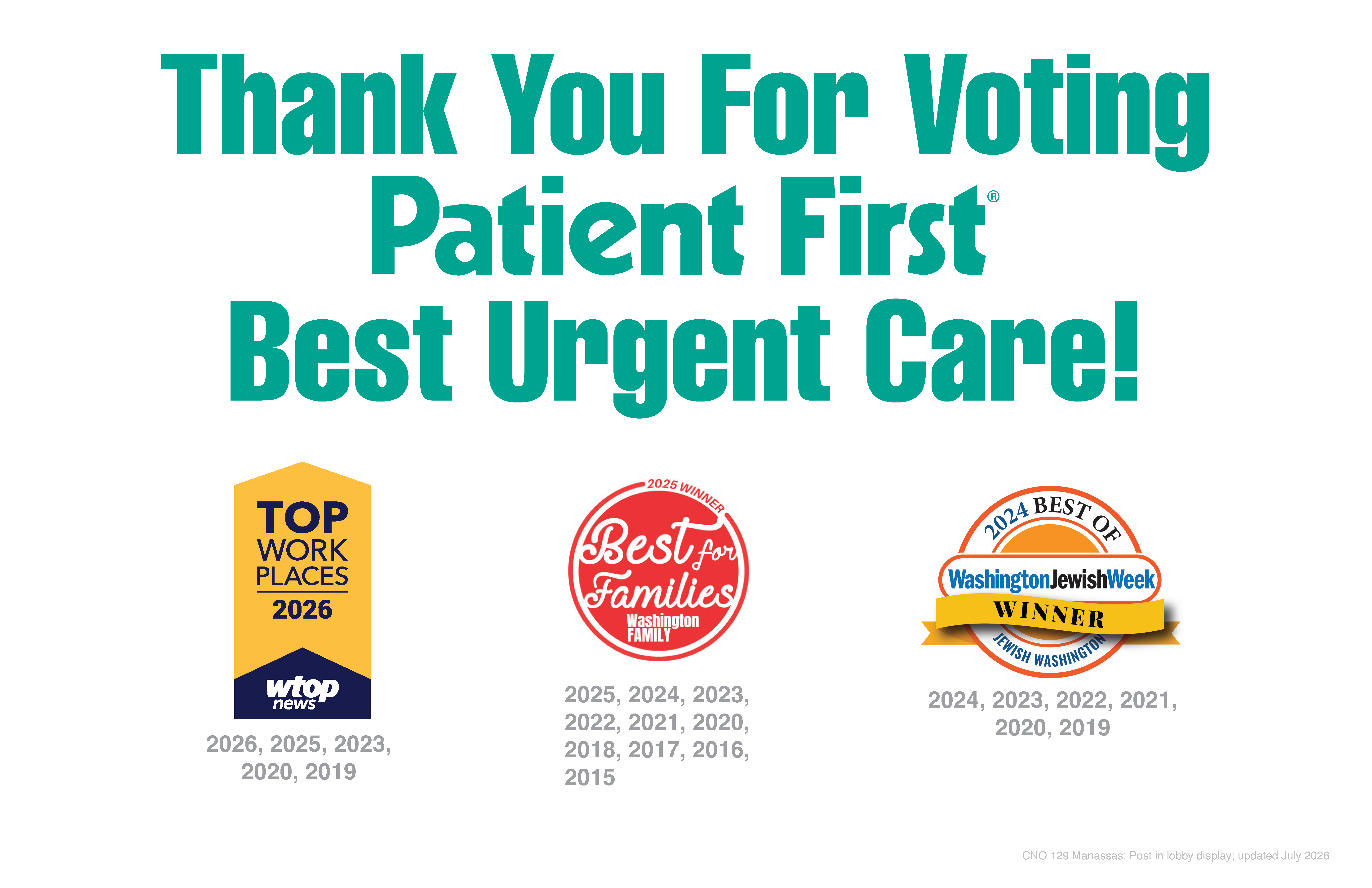Thanks for voting Patient First &ldquo;Best Urgent Care&rdquo;