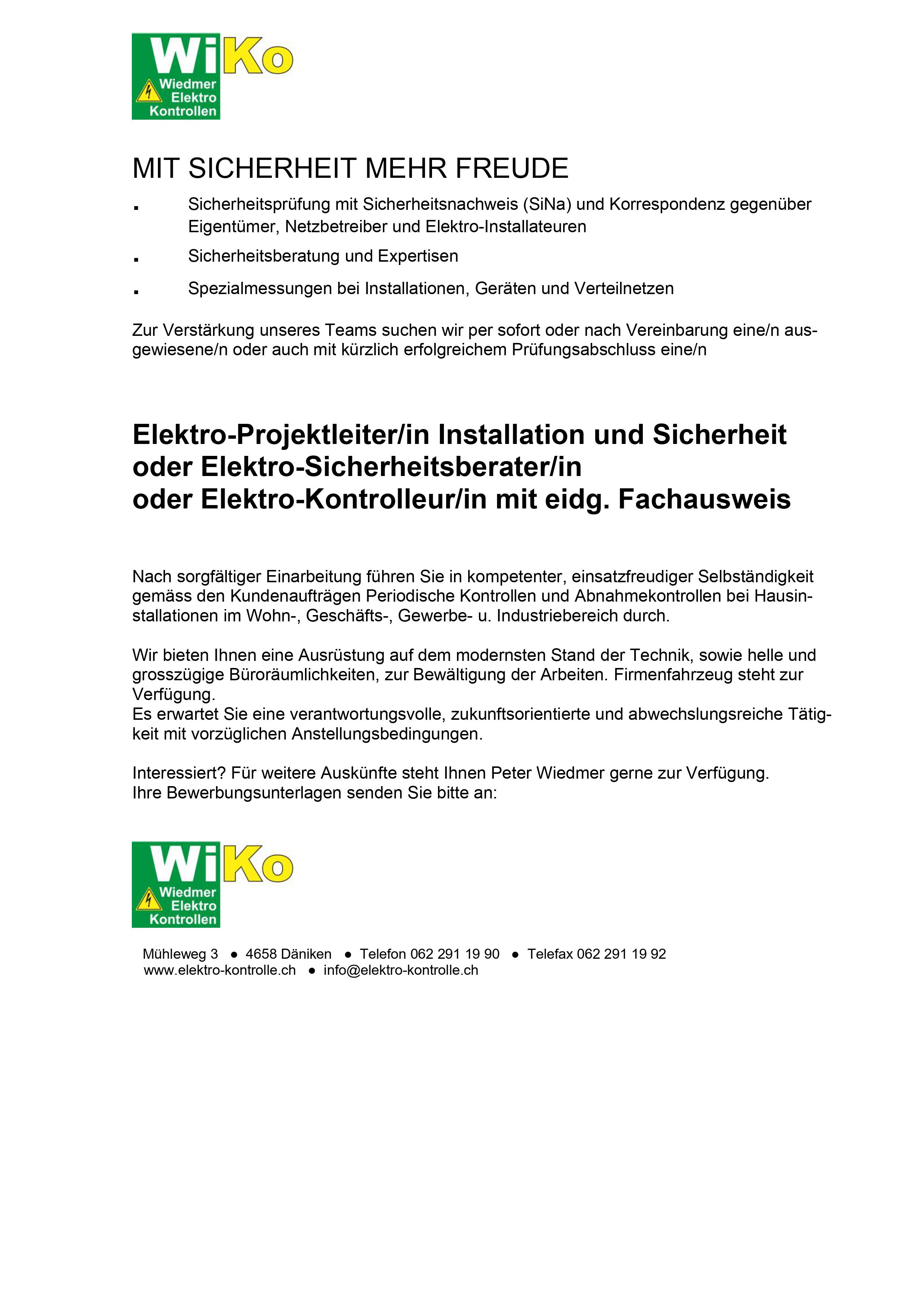 Bilder WiKo Wiedmer Elektro-Kontrollen GmbH