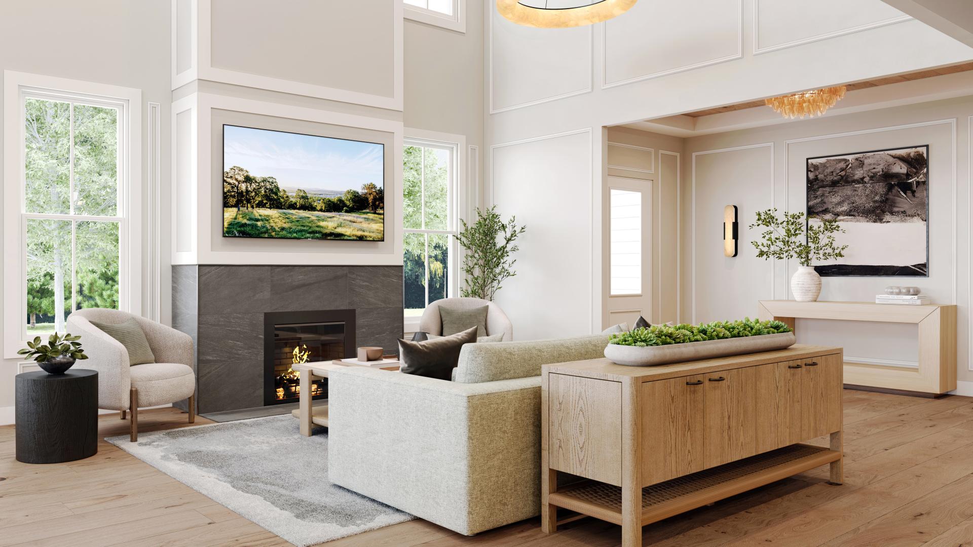 Spacious great rooms with plenty of natural light and wood-burning fireplaces