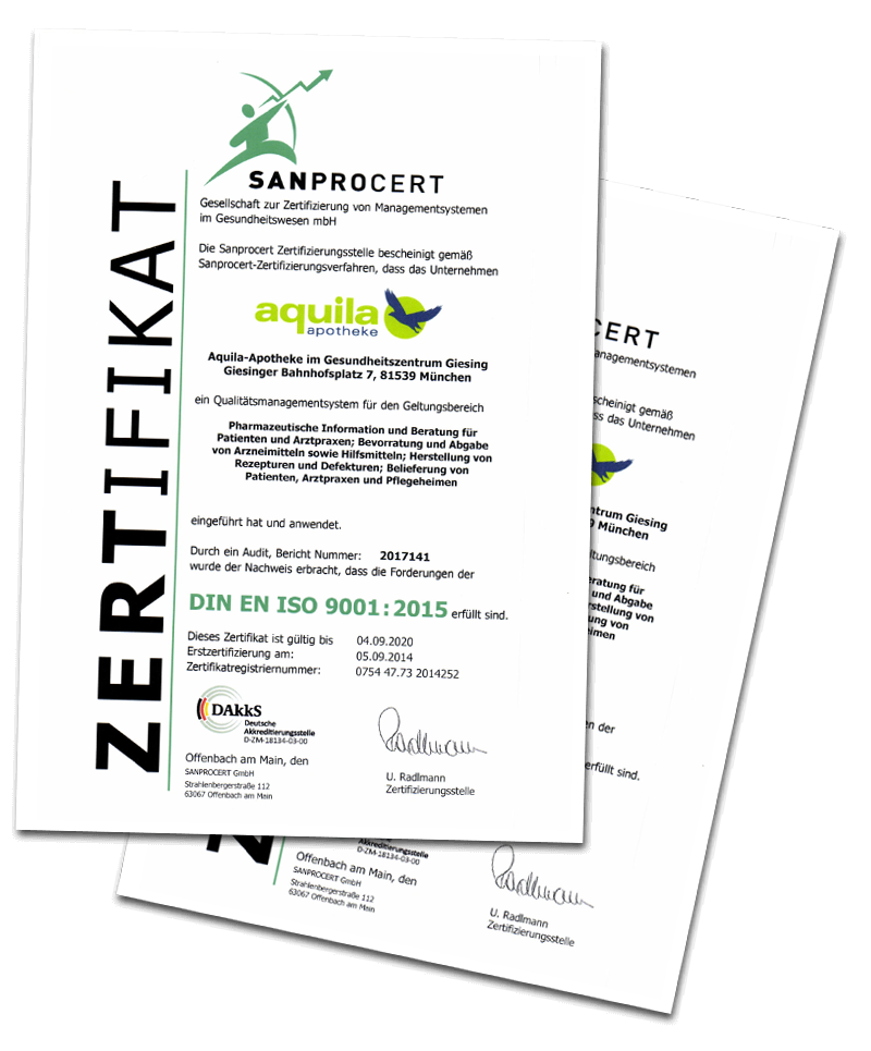 Zertifikate - Aquila Apotheke