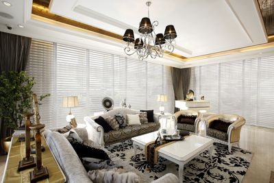 Such a rich look to a living room with fabric blinds to complement the decor.  Simple sophistication Budget Blinds of Kitchener & Guelph Guelph (519)341-4561