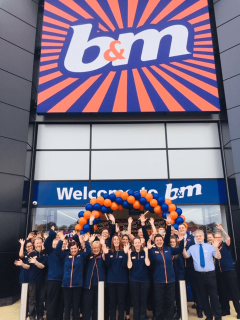 The store team at B&M's newest store in Lichfield pose in front of their wonderful new B&M Store, located on Eastern Avenue.