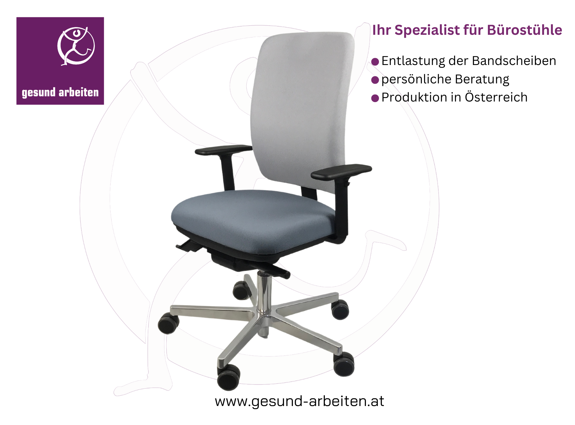 Bild zu Gesund sitzen am Arbeitsplatz im Büro & Home Office - gesund arbeiten produziert mit jahrelanger Erfahrung ergonomische Bürostühle in top Qualität. Rückenfreundliche Bürosessel Modelle bieten perfekte Voraussetzungen für einen gesunden Arbeitsplatz und die richtige Sitzhaltung.