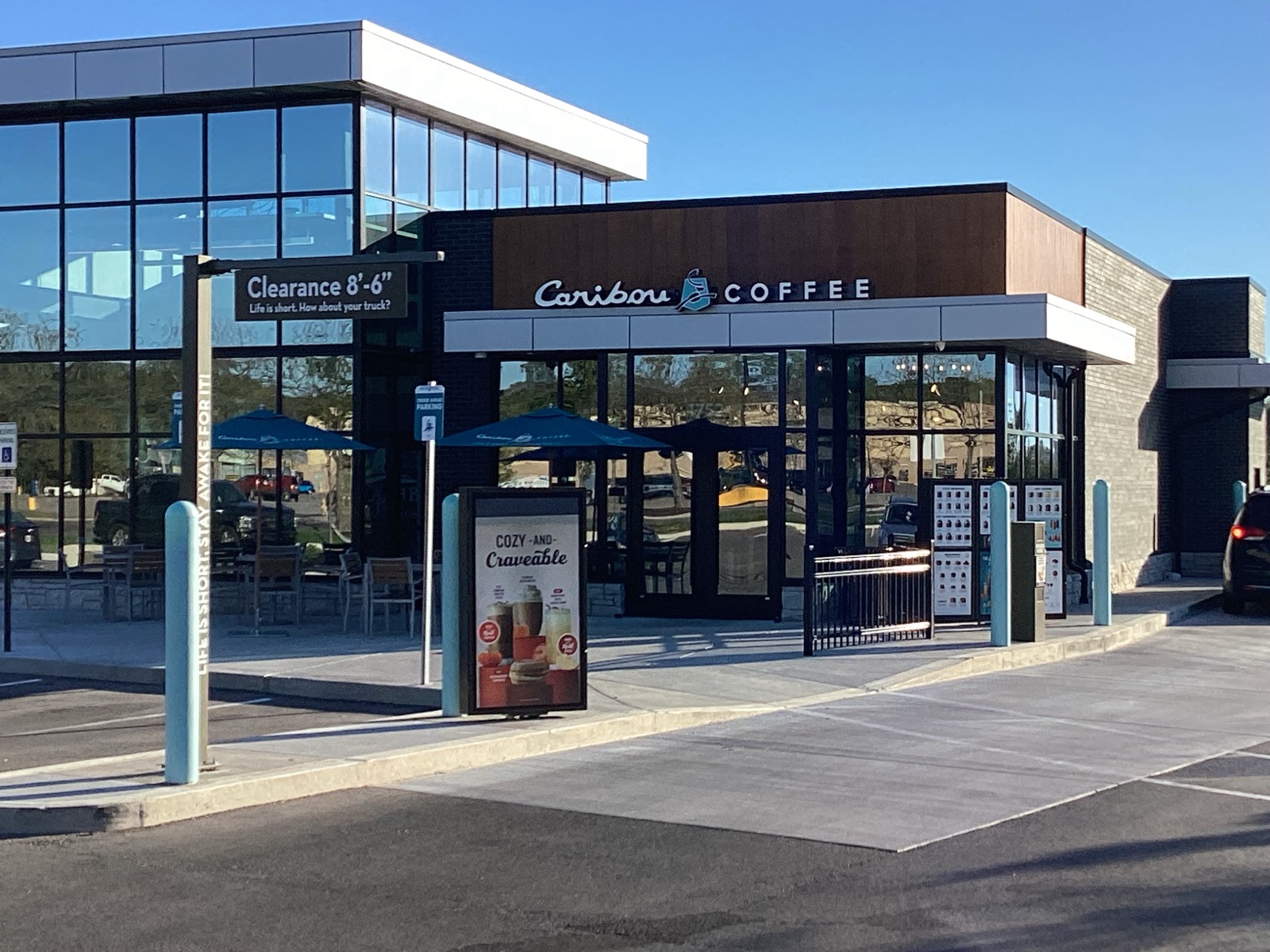 Storefront of the Caribou Coffee at 1752 Columbus Pike in Delaware