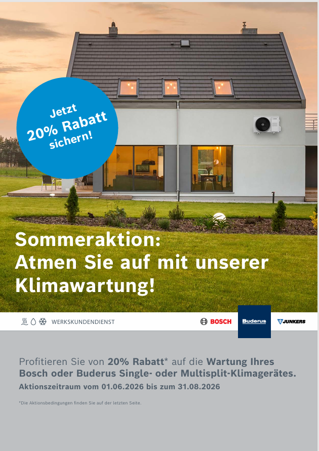 Bild zu Profitieren Sie von 20% Rabatt auf die Wartung Ihres Bosch oder Buderus Single- oder Multisplit-Klimagerätes.