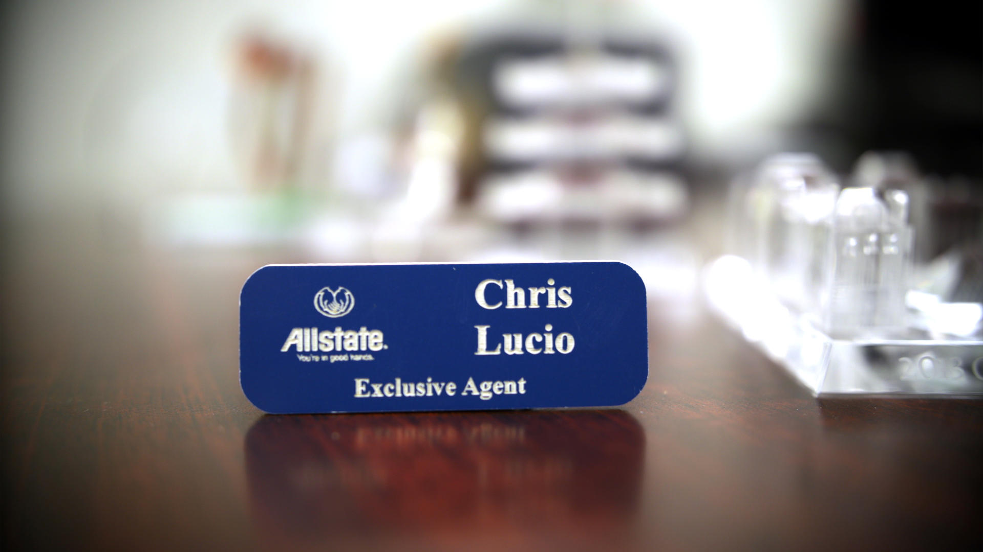 Throwback Allstate logo, and name tag for Chris starting in 2007