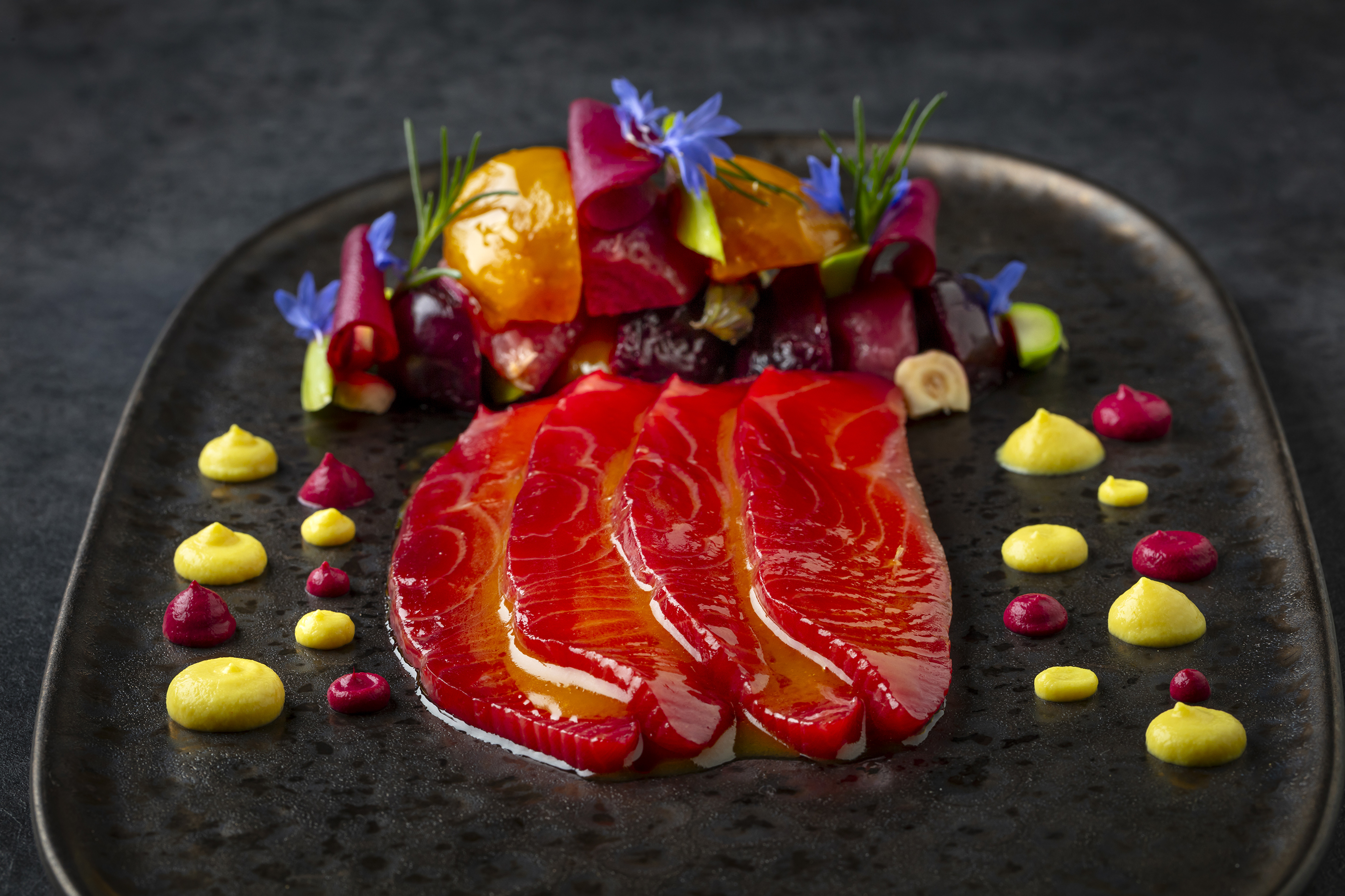 Henry's Coastal Cuisine Beetroot Cured King Salmon