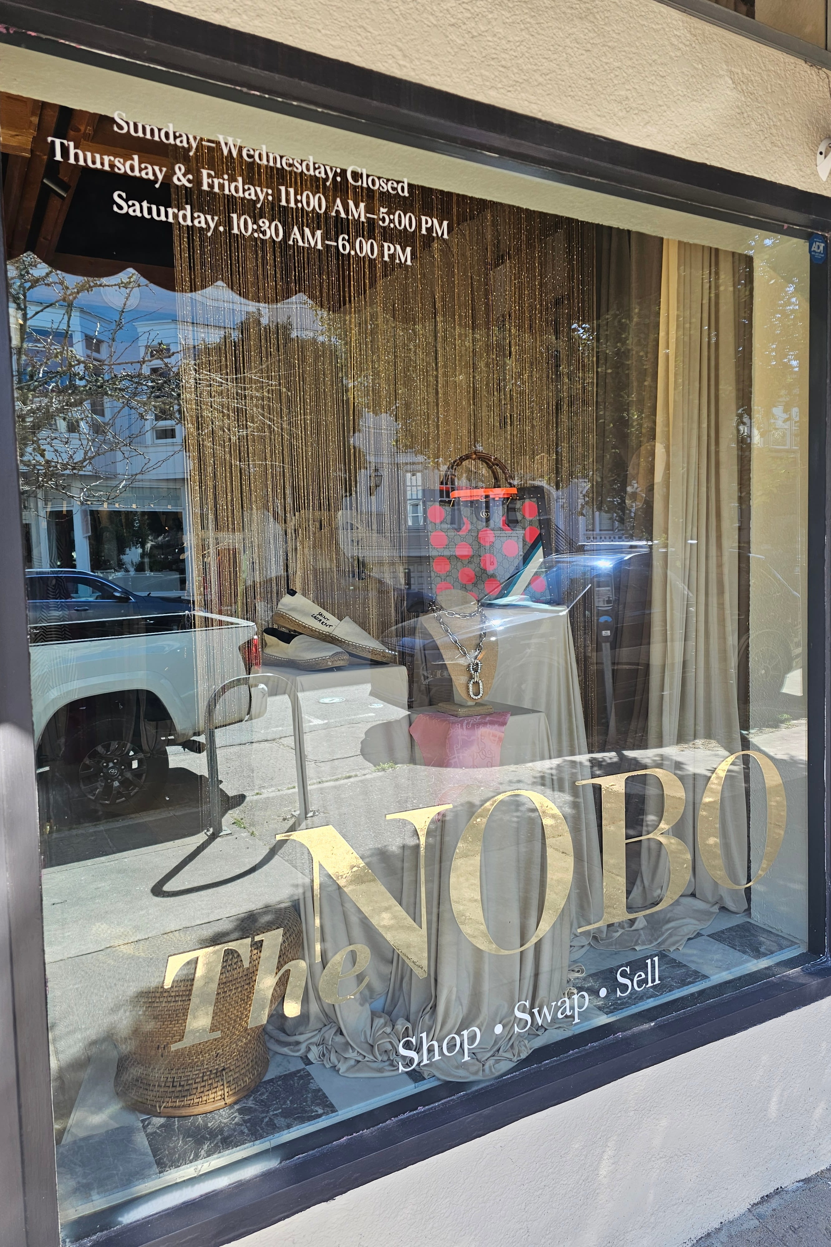 TheNOBO luxury resale boutique storefront on Sacramento Street in Presidio Heights, San Francisco