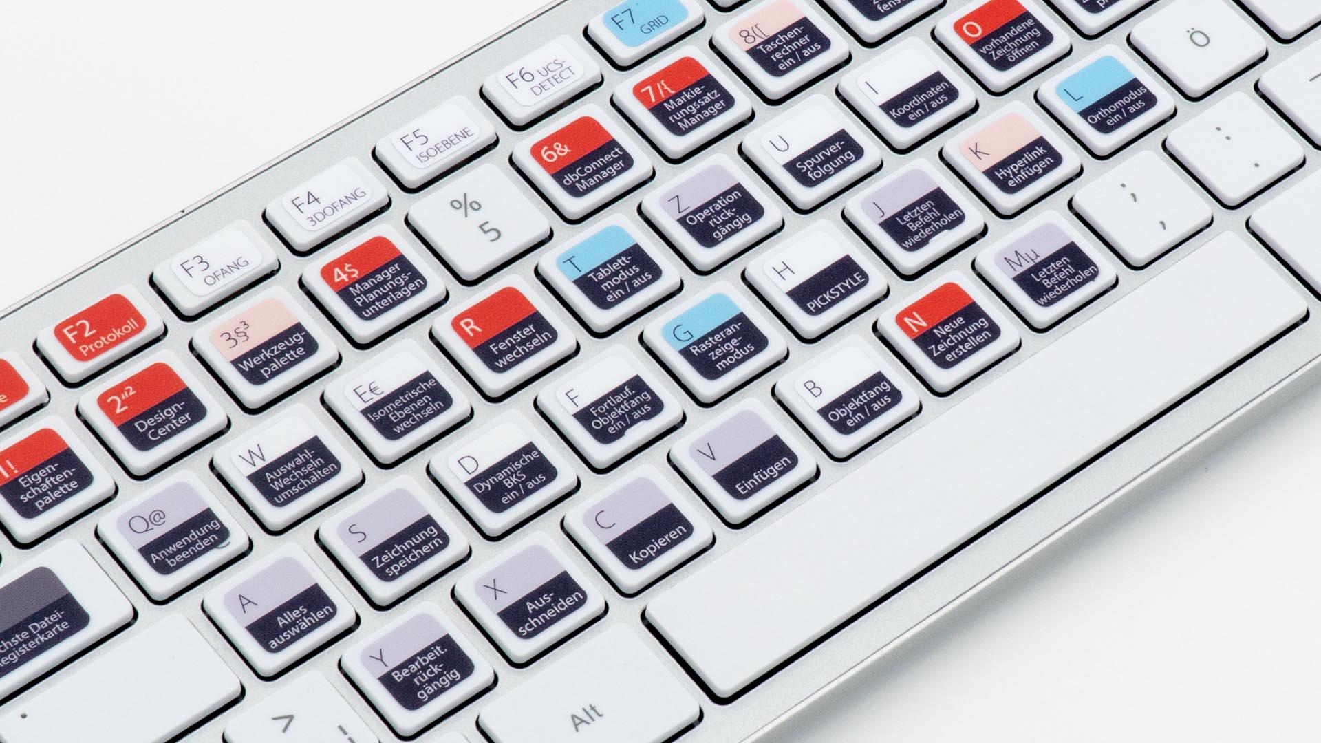 TasTutor - AutoCAD Tastatur / Tastaturaufkleber / Sticker Nahansicht links - hier auf deutsch kaufen