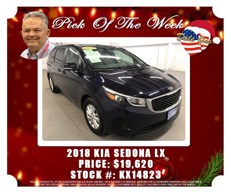 You can always rely on Bob's pick of the week to find great deals! Like on this 2018 Kia Sedona LX for only $19,620!! Call Bert Ogden Kia Mission (956)391-1570 to schedule a test drive today! Dale Gass!!