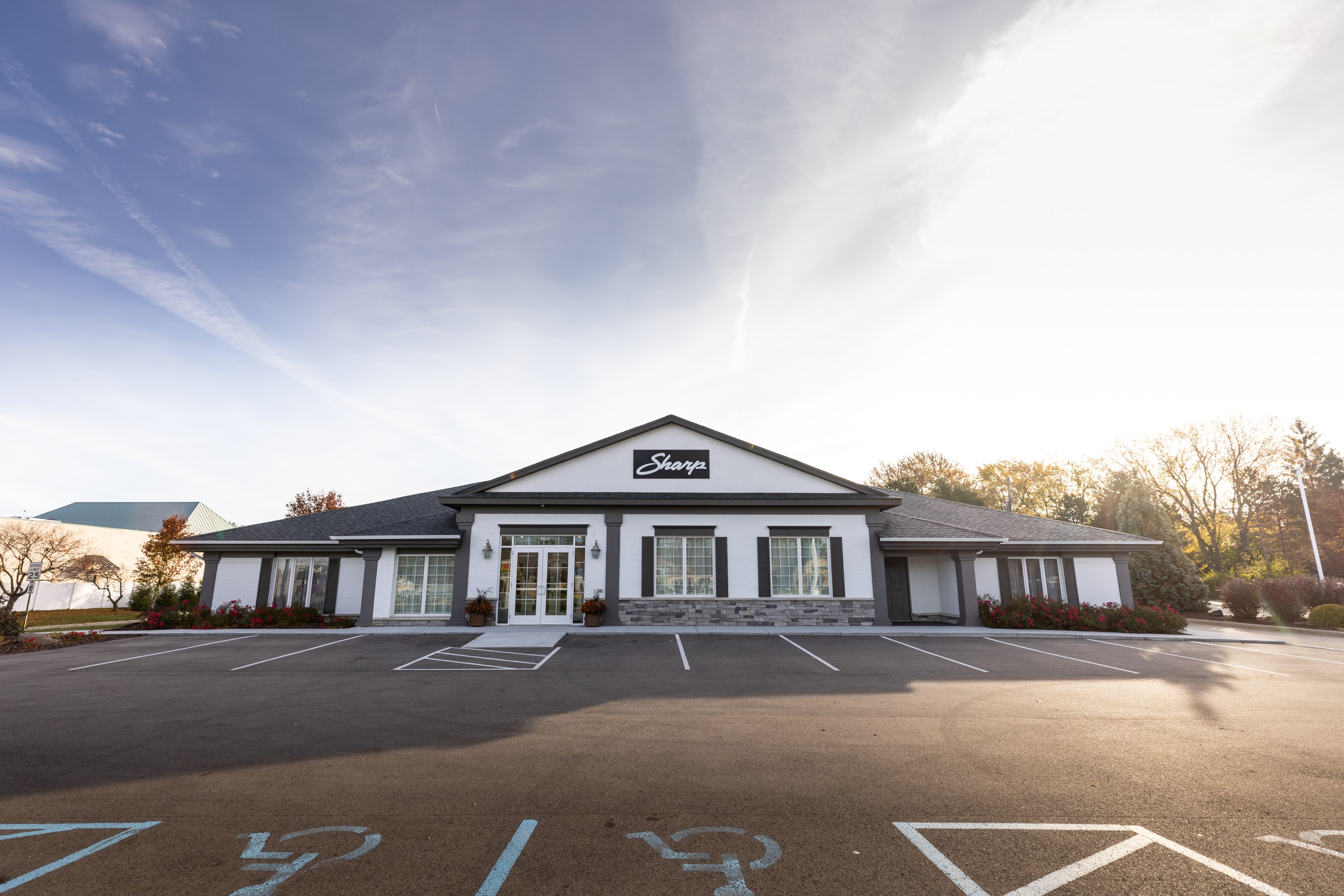 Accessible parking sits right by the entrance at Sharp's Grand Blanc Township funeral home