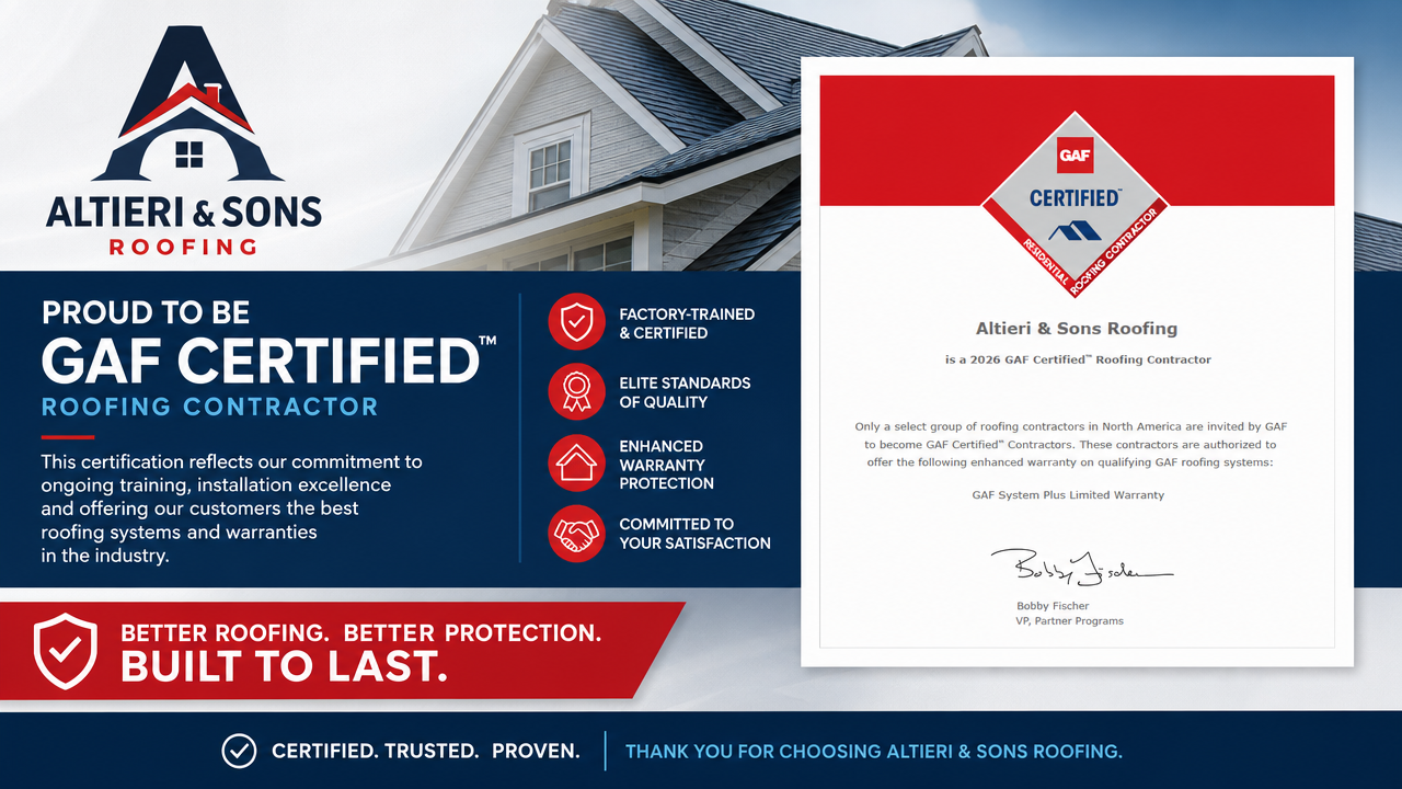 Your home deserves the absolute best. ✨
Did you know that Altieri & Sons Roofing is part of a very select group of GAF Certified™ Contractors in North America? We don't cut corners. We deliver exceptional, quality workmanship installed to the highest standards in the industry.
When you choose us, you are choosing:
Vetted, top-tier professionals
Superior, long-lasting materials
A roof that is truly built to last
Ready to upgrade your home's protection? Reach out today for a free, no-obligation estimate! ????
Hashtags:
#RoofingExperts #GAF #RoofReplacement #HomeRenovation #AltieriAndSons #QualityWorkmanship #LocalRoofers