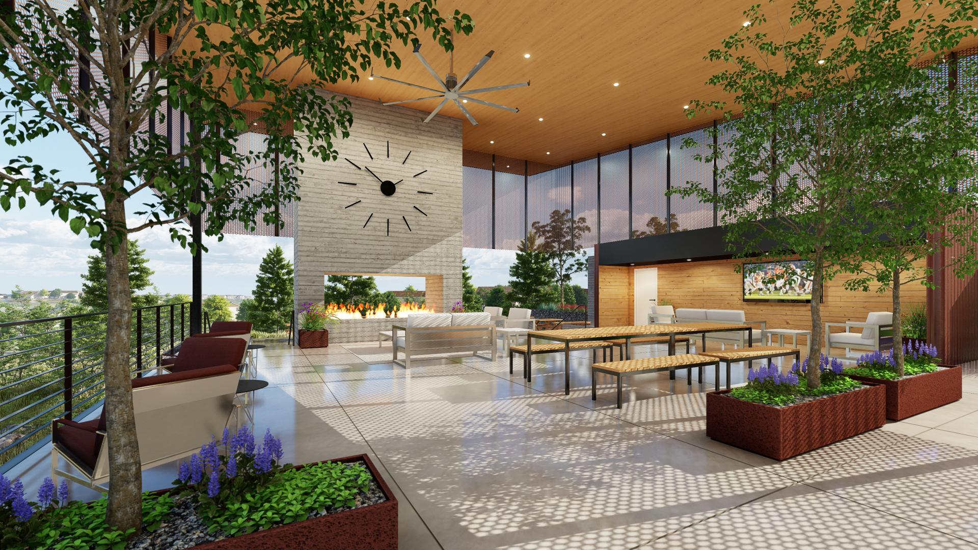 The Spoke Amenity Center outdoor lounge area